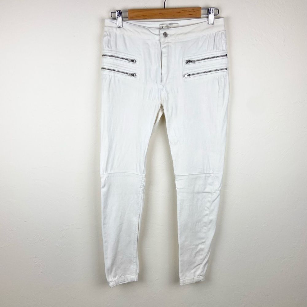 Free People Slim Moto Zipper Jeans - White